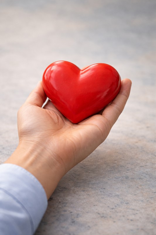 Mani con cuore rosso